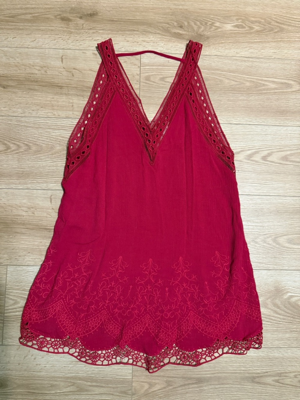 ASTR Fuchsia Crochet-Trim V-Neck sleeveless dress
